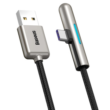 Kabel USB do USB-C kątowy płaski Baseus Iridescent, Huawei SuperCharge, 40W, 1m (czarny)