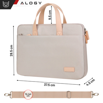 Torba teczka na ramię męska damska na laptopa tablet 14 cal materiałowa podróżna pokrowiec Alogy Beżowa
