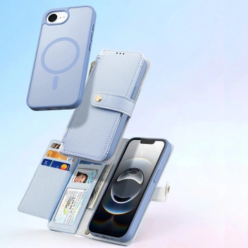 Dux Ducis Lawa iPhone 16e Lederhülle mit blauer MagSafe-Brieftasche
