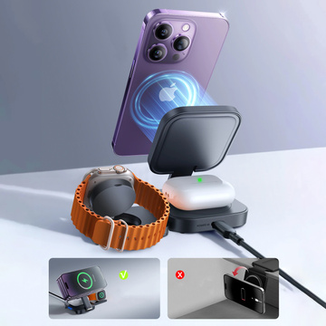 Qi Mag Safe 15W induktives Ladegerät für iPhone Apple Watch AirPods kabellose 3in1 Dockingstation schwarz