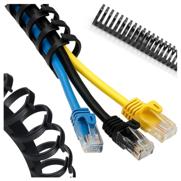 Federbelasteter Kabelorganizer für unter den Schreibtisch – flexible, selbstklebende Kabelmanagement-Abdeckung (50 × 4 cm) – Alogy CableStrip™ Schwarz