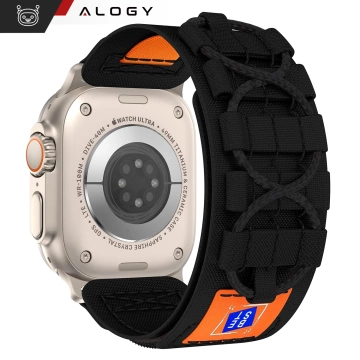 Alogy Nylonarmband mit Klettverschluss für Apple Watch 42/44/45/49 mm Schwarz