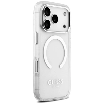 Etui Guess Metal Outline MagSafe na iPhone 17 Pro - Srebrne