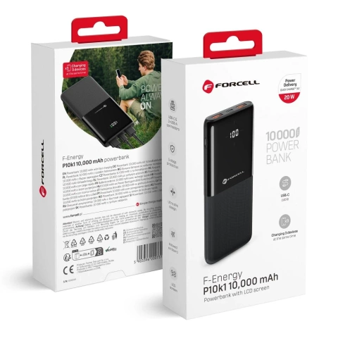 Powerbank Forcell P10k1 10000mAh PD QC 3xUSB LED Slim Czarny