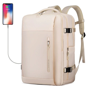 Bange wasserdichter Rucksack für 15,6-Zoll-Laptop, Stadtreisender, 45 x 30 x 16 cm, für Arbeit, Flugzeug, Herren, Damen, mit USB-Anschluss Schwarz