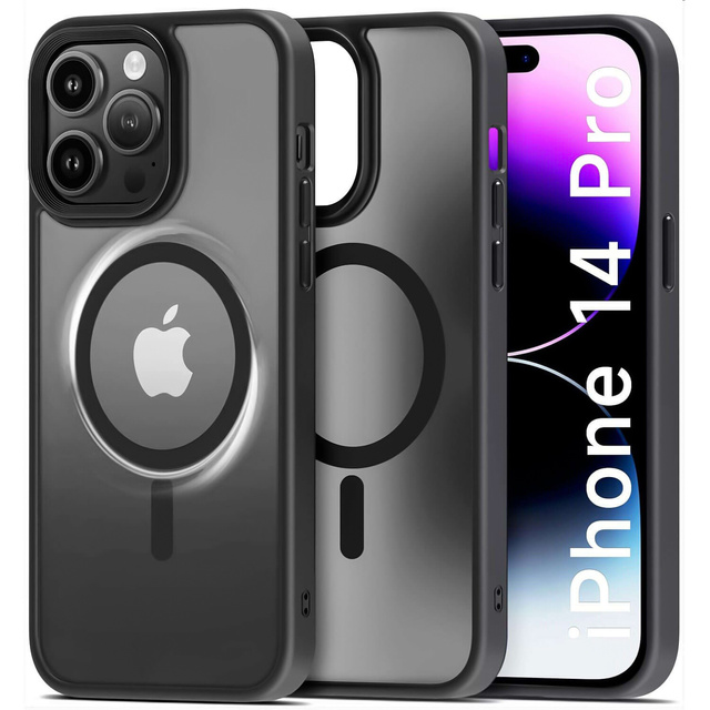 Etui do iPhone 14 Pro Mag Safe Matt Case Cover matowe obudowa Alogy Ring pancerne na telefon Czarne + Szkło