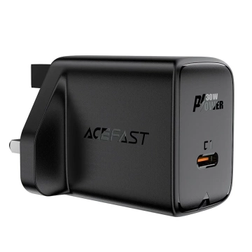 Acefast ładowarka sieciowa GaN (wtyczka UK) USB Typ C 30W, Power Delivery, PPS, Q3 3.0, AFC, FCP czarny (A24 UK black)