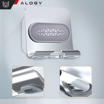 2x Wandhalter für Telefon-Tablet 4-12" Kleiderbügelhaken Aluminiumhaken für Wandspiegel Alogy Silver