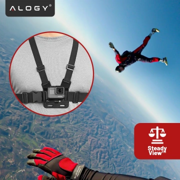 Szelki sportowe na klatkę piersiową – uniwersalny uchwyt do kamery, aparatu i telefonu, stabilne nagrywanie POV, regulowane paski – Alogy ChestMount™ Czarne