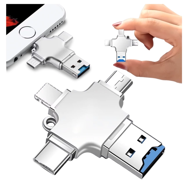 Czytnik kart SD 4w1 – adapter USB 3.0 do TF / microSD, kompatybilny z Lightning, USB-C i micro USB, szybki transfer danych – Alogy SmartRead Pro™
