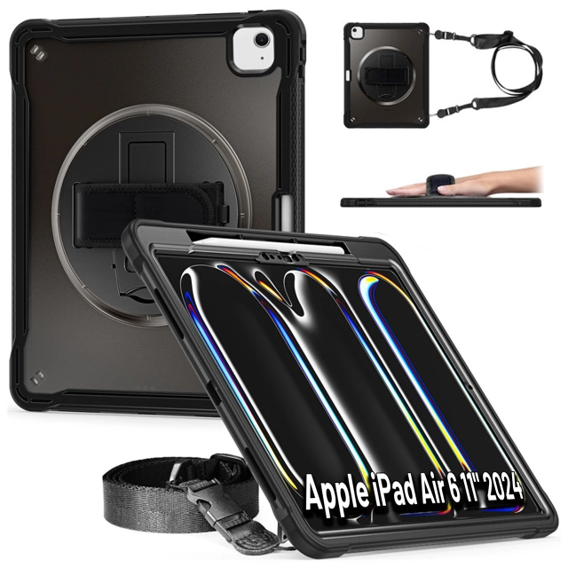 Etui pancerne 360 z miejscem na rysik do Apple iPad Air 11" (2024,2025) / Air 10.9" (2020,2022) / Pro 11 (2018) Alogy Pirate 360 Case obudowa na tablet Czarne