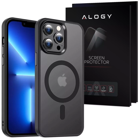 Etui do Apple iPhone 15 Pro Max obudowa Alogy MagSafe Hybrid Matte Case pokrowiec matowy z ochroną obiektywu czarny + Szkło