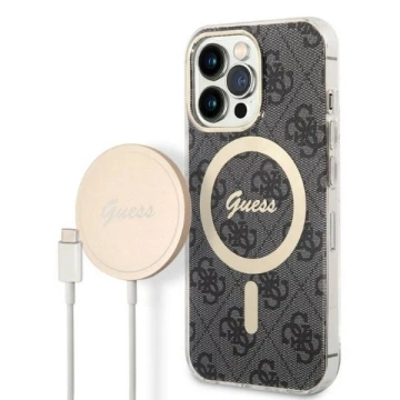 Zestaw Guess GUBPP13LH4EACSK Case+ Charger iPhone 13 Pro czarny/black hard case 4G MagSafe Print 