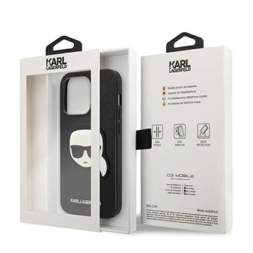 Handyschutzhülle Karl Lagerfeld KLHCP14LSAPKHK für Apple iPhone 14 Pro 6.1" schwarz/schwarz Hardcase Saffiano Karl`s Head Patch
