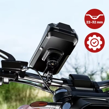 Motorrad-Handytasche für Smartphones bis 7 Zoll, wasserdicht (IP66), mit Touchscreen, Kabelanschluss, für Motorräder, Fahrräder, Roller und Co. – Schwarz