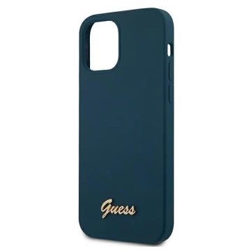 Guess GUHCP12SLSLMGBL iPhone 12 mini 5,4" niebieski/blaues Hardcase Metall-Logo-Skript