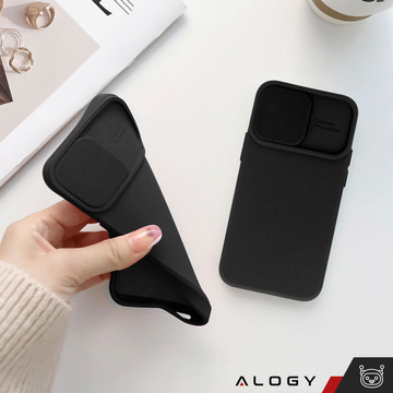 Hülle für iPhone 15 Plus Slide Case mit Objektivabdeckung, Kameragehäuse, mattschwarz Alogy Soft Matt