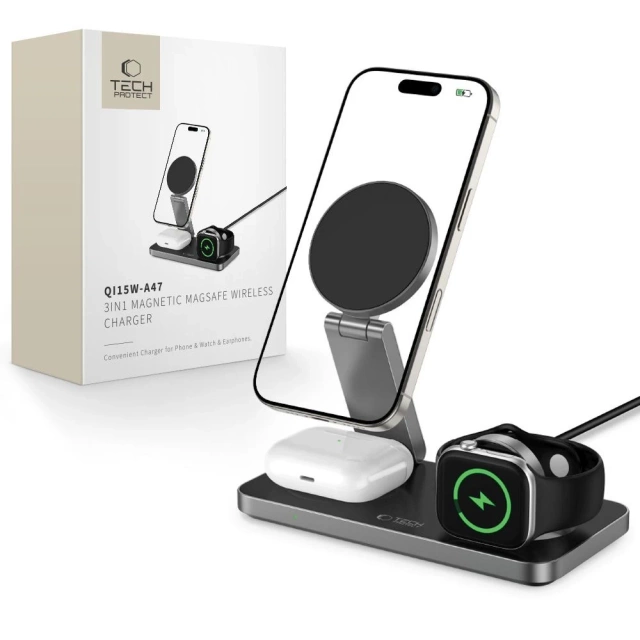 Ładowarka Indukcyjna 3w1 Tech-Protect QI15W-A47 MagSafe Czarna