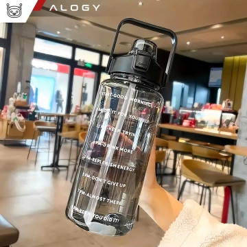 Große Flasche, Trinkflasche Alogy MotivHydro Motivational Messbecher 2l 2000ml Schwarz