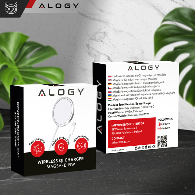 Ładowarka indukcyjna do iPhone 12/13/14/15/16/17 PRO / MAX/ MINI/ ULTRA Alogy do MagSafe bezprzewodowa 20W Biała