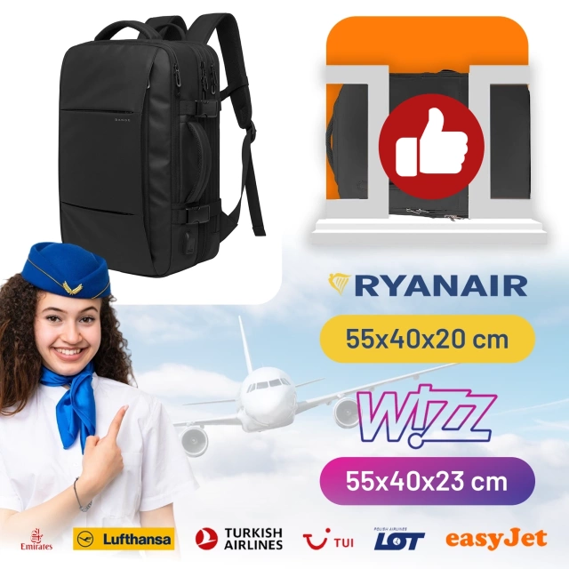 Plecak podróżny Bange BackPack biznesowy plecak rozszerzalny Torba pojemna do laptopa 17.3" z portem USB Czarny