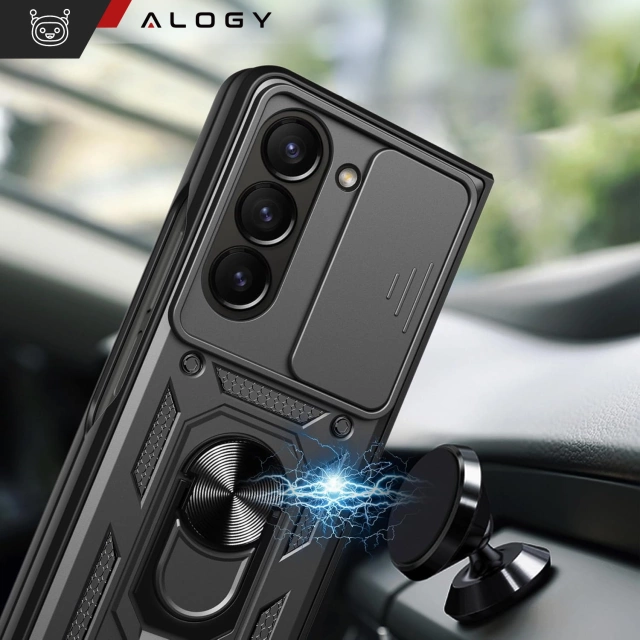 Etui do Samsung Galaxy Z Fold 6 pancerne Slide Case Ring obudowa ochrona aparatu Camshield Alogy czarne
