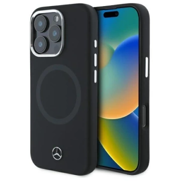 Mercedes Hülle für iPhone 16 Pro Max 6,9" Hardcase Silikon Ton in Ton Logo MagSafe Schwarz