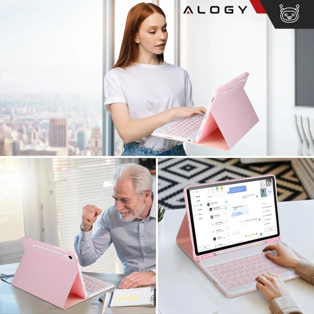 Etui z klawiaturą z miejscem na rysik do Samsung Galaxy Tab S9 FE 10.9" Alogy Keyboard Case Różowe