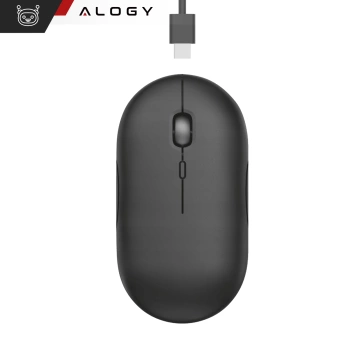 Alogy kabellose Maus, kleine ergonomische Maus für Laptop, PC, Bluetooth, 2,4 GHz, leise, Schwarz