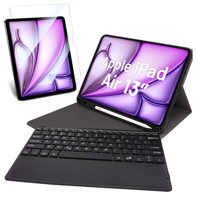 Etui ochronne z klawiaturą Alogy Keyboard case z miejscem na rysik klawiatura bezprzewodowa do Apple iPad Air 13" czarne + Szkło