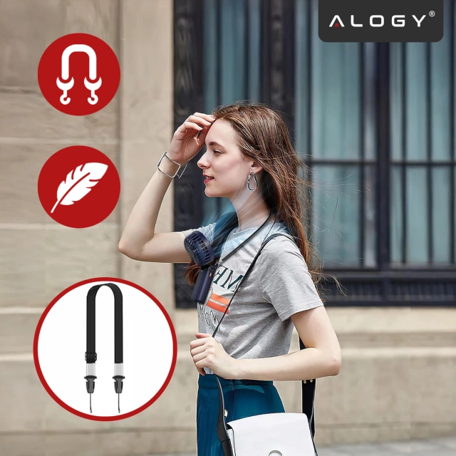 Wentylator Wiatrak Ręczny Bezprzewodowy, Przenośny i Biurkowy, z Uchwytem na Telefon, Ładowanie USB-C, Bateria 18650, Alogy CoolBreeze™ – Granatowy