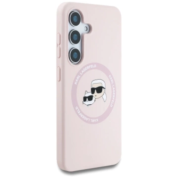 Samsung Galaxy S25 Plus Hülle Pink Karl Lagerfeld Silikon Doppelköpfe und Kreis MagSafe