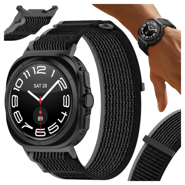 Opaska do smartwatcha Nylonowy Pasek na zegarek do Samsung Galaxy Watch Ultra 47mm Czarny