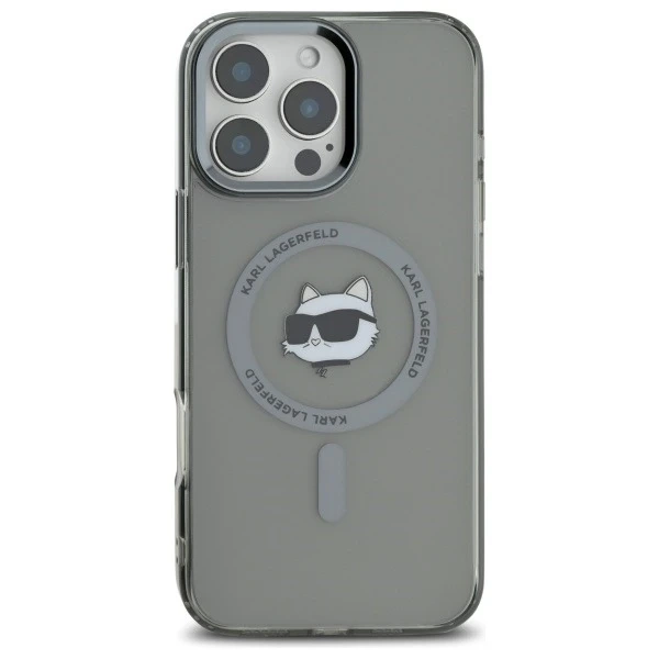 Karl Lagerfeld Hülle für iPhone 16 Pro Max 6,9" Schwarz MagSafe Hardcase IML Metall Choupette Head