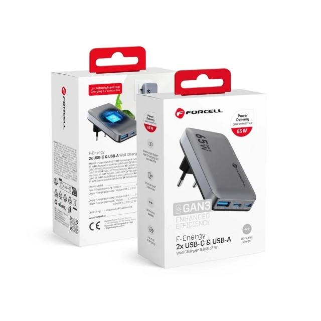 Forcell GaN III 65W 2xUSB-C USB-A PD QC SFC Wandladegerät