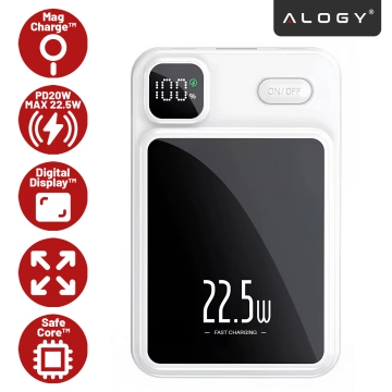PowerBank Alogy MagCharge 22,5 W PD20W PowerDelivery Schnellladung 10000 mAh kabellos für MagSafe White