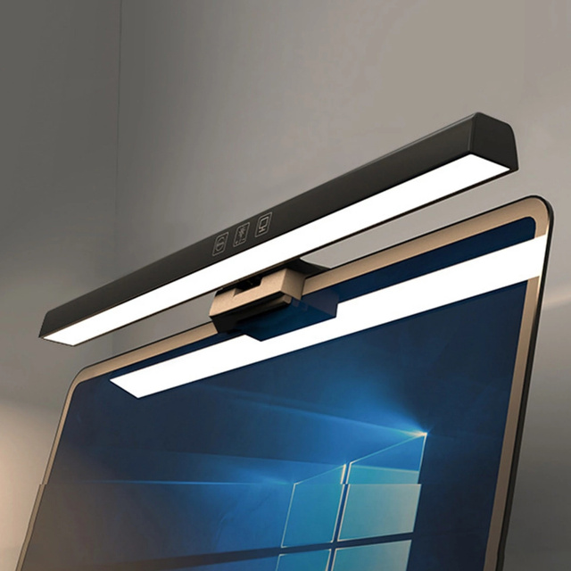 Lampa lampka LED biurkowa nad monitor, komputer, ekran LCD regulowana listwa czarna