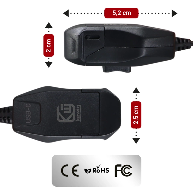 Ładowarka Motocyklowa Kewig USB-C 36W, Szybkie Ładowanie QC, Wodoodporna IP65 z Wyłącznikiem i Podświetleniem LED, Montaż na Kierownicy, do Telefonu, Kamerki, Interkomu – Czarna