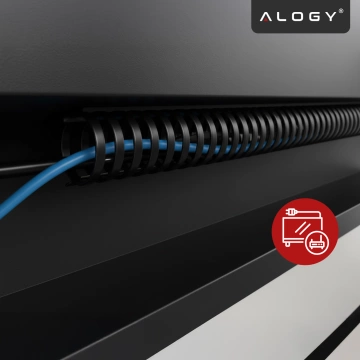 Federbelasteter Kabelorganizer für unter den Schreibtisch – flexible, selbstklebende Kabelmanagement-Abdeckung (50 × 4 cm) – Alogy CableStrip™ Schwarz