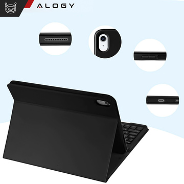 Etui ochronne z klawiatura bezprzewodowa Alogy Keyboard Case z miejscem na rysik do Apple iPad 10.9 2022 Czarne + Szkło