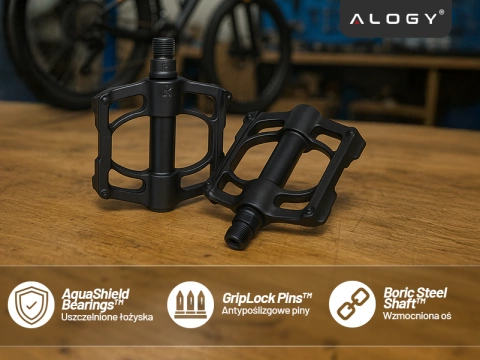 Alogy Fahrradpedale für Rennräder und Mountainbikes, MTB-Plattformpedale aus Aluminium, 2er-Set, Aluminium mit Dreifachlager, schwarz