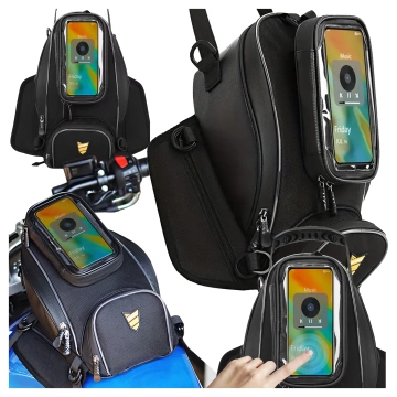 Motorradtasche mit abnehmbarer Handyhülle, wasserdichte Motorradtasche mit Fächern und Tankhalterung, geräumig und robust, MotoRider™ – Schwarz