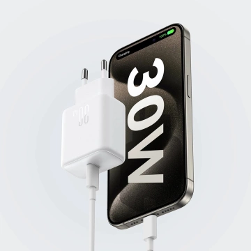 Joyroom USB-C PD 30 W QC SFC Netzwerk-Ladegerät – weißes USB-C-Kabel 1 m