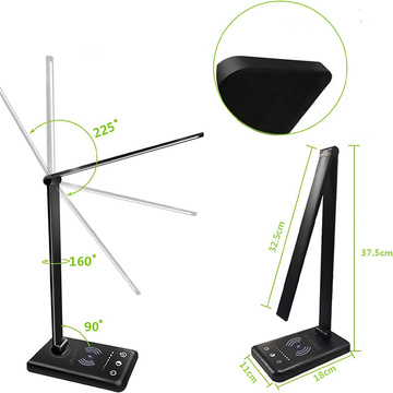 Schwarze LED-Schreibtischlampe mit induktivem Ladegerät für QI-Telefon