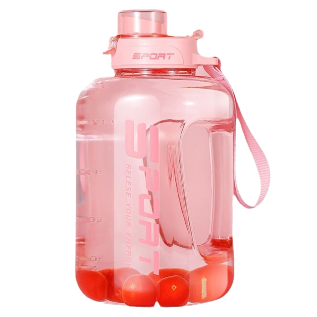 Duża Butelka Motywacyjna na Wodę 1.7L Bidon Sportowy z Miarką, Uchwytem i Pokrywką 2w1 (Dzióbek + Słomka), Wygodna i Szczelna, Alogy Sport 1700ml – Różowa