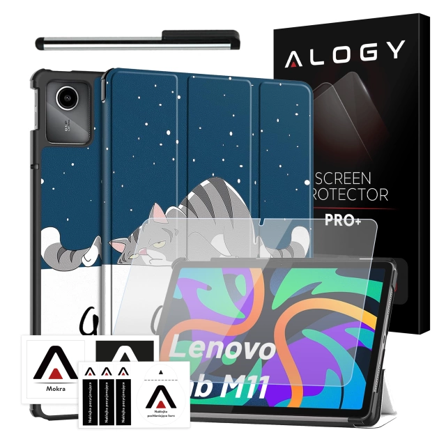 Etui do Lenovo Tab K11 / K11E 11” M11 10.95" TB330FU / TB330XU / TB331FC obudowa na tablet Case Alogy Book Cover Sleeping Cat + Szkło + Rysik