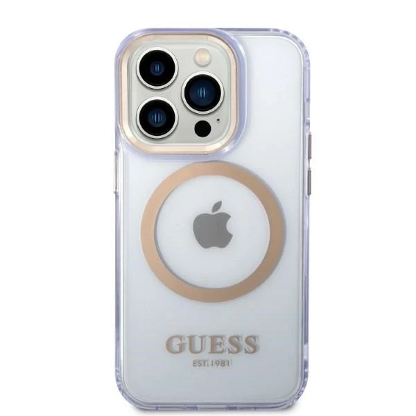 Etui Guess GUHMP14LHTCMU für iPhone 14 Pro 6,1" lila/lila Hartschale Gold Outline Translucent MagSafe