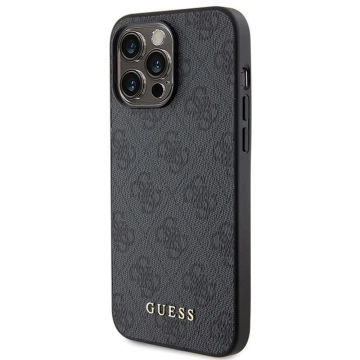 Original GUESS Hardcase GUHCP15LG4GFGR Hülle für iPhone 15 PRO (4G Metalllogo / Grau)