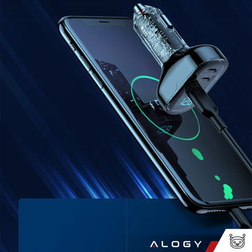 Autoladegerät 2x USB-C C PD 36W USB QC 3.0 LED schnell für Telefon, leistungsstark 72W Alogy schwarz