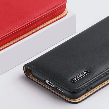 Dux Ducis Hivo Leather Flip Cover Echtleder Geldbörse für Karten und Dokumente Samsung Galaxy S22 (S22 Plus) rot